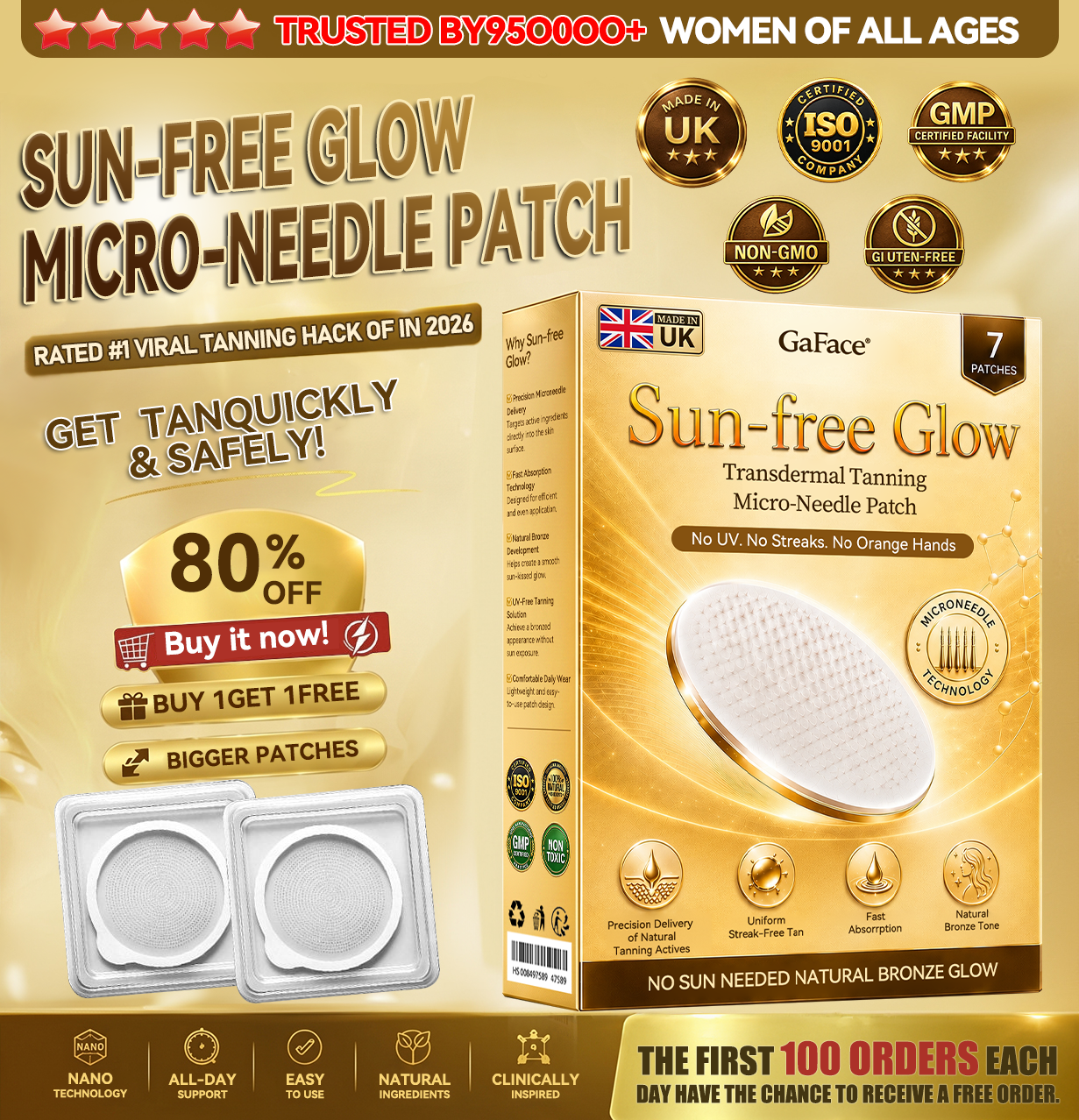 𝗚𝗮𝗳𝗮𝗰𝗲®☀️ 🐻Sunless Natural Glow Transdermal Tanning Micro-Needle Patch