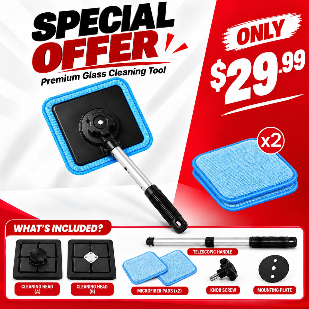 All-In-One Magnetic Window Cleaner🔥 — Dual-Sided Cleaning, Washable Pads for Home & Car | One Kit, Cleaner Glass, Less Effort 💎